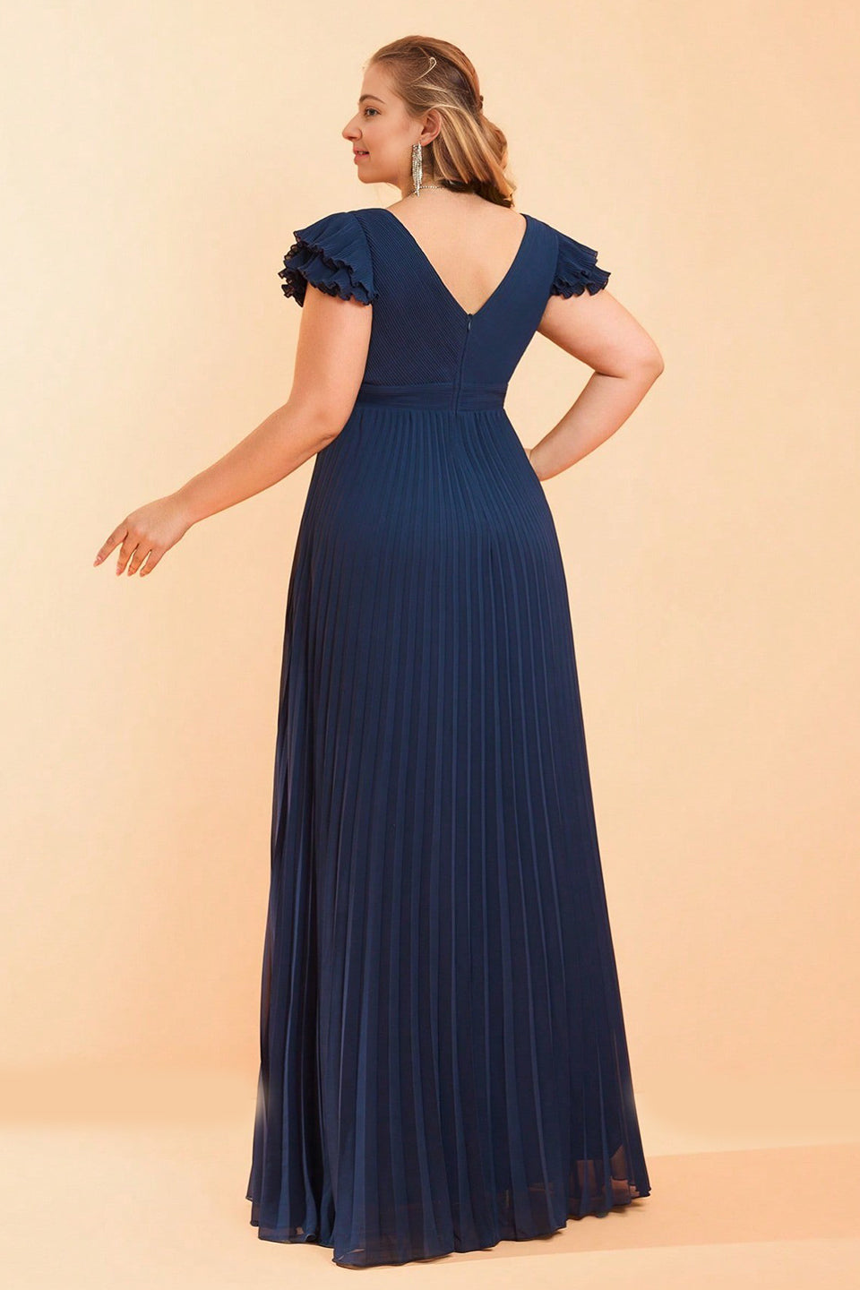 Curveins Plus Size V Neck Short Sleeve Ruched Waist Flowy Elegant Maxi Dress