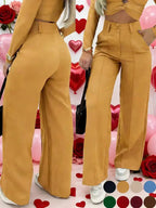 Women's Simple Wide-Leg Pants with Double Button Front, Versatile Commuter Essential Single Piece, Stylish Office Wear