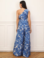 Asymmetric tropical print jumpsuit