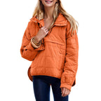 Women's Oversized Puffer Jacket Quilted Dolman Hoodies Pullover Long Sleeve Lightweight Warm Tops with Big Chest Pocket