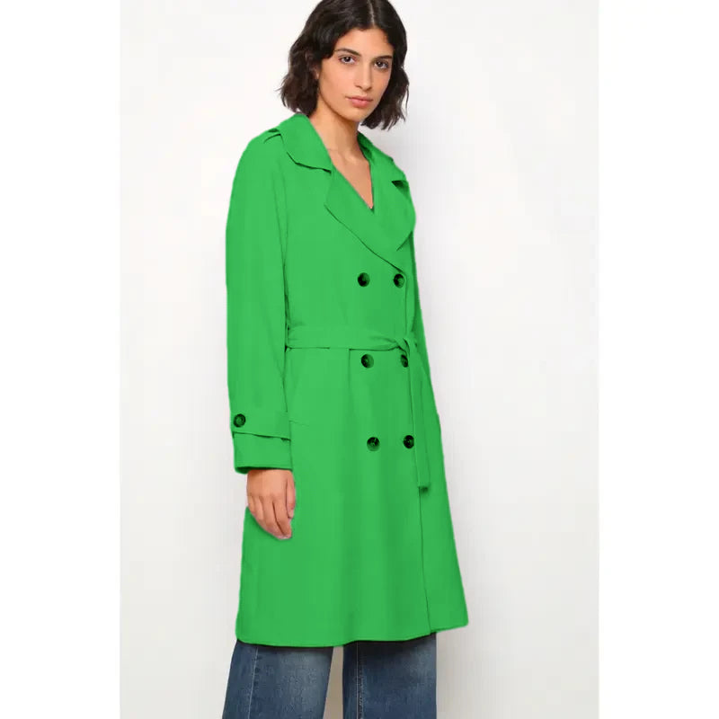 Trench coat, lined, lapel, double-breasted, with belt, front pockets, comfortable women's wear, elegant and versatile, suitable for any occasion, formal or casual, especially suitable for autumn, winter and spring.