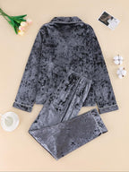Women's Elegant Winter Pajama Set, Fitted Long Sleeve Button-Up Top & Warm Pants, Comfortable Home Wear for Cold Weather