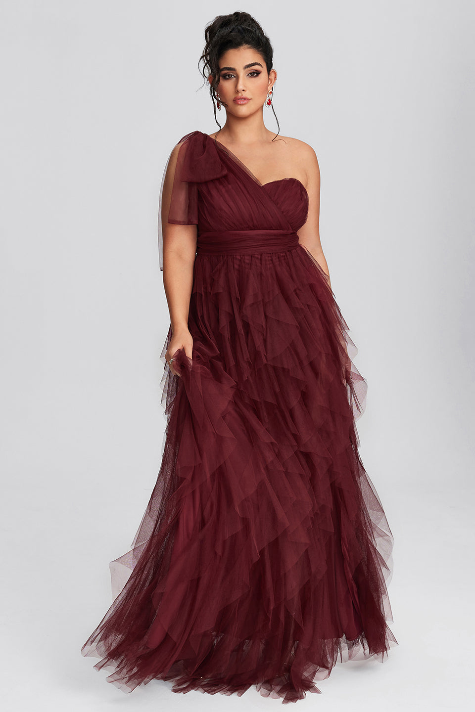 Curveins Plus Size Mesh One-Shoulder Cocktail Dress