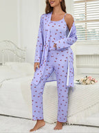 Cherry Print Women's Nightgown Set + Strap Pants