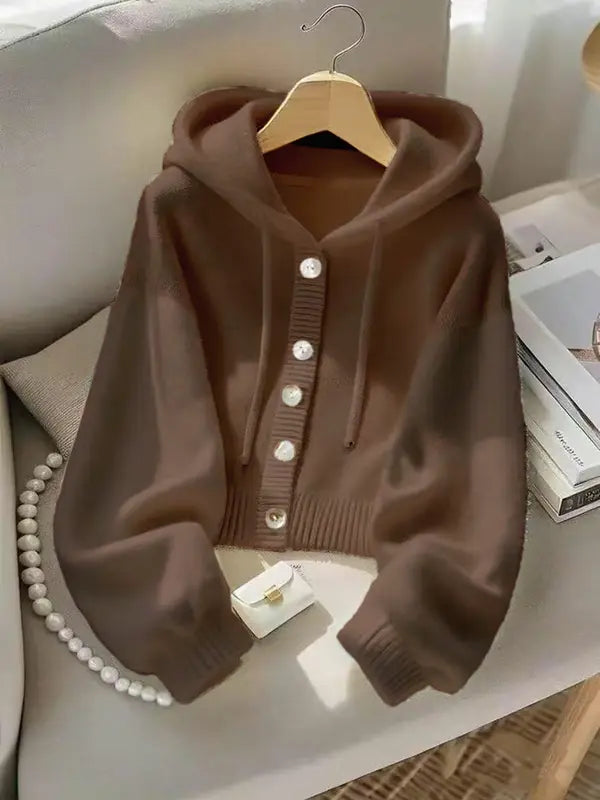Autumn Winter New Soft Comfortable Hooded Sweatshirt Jacket, Lazy Style Unique Design Casual Fashion Knit Cardigan, Elegant Long Sleeve Top