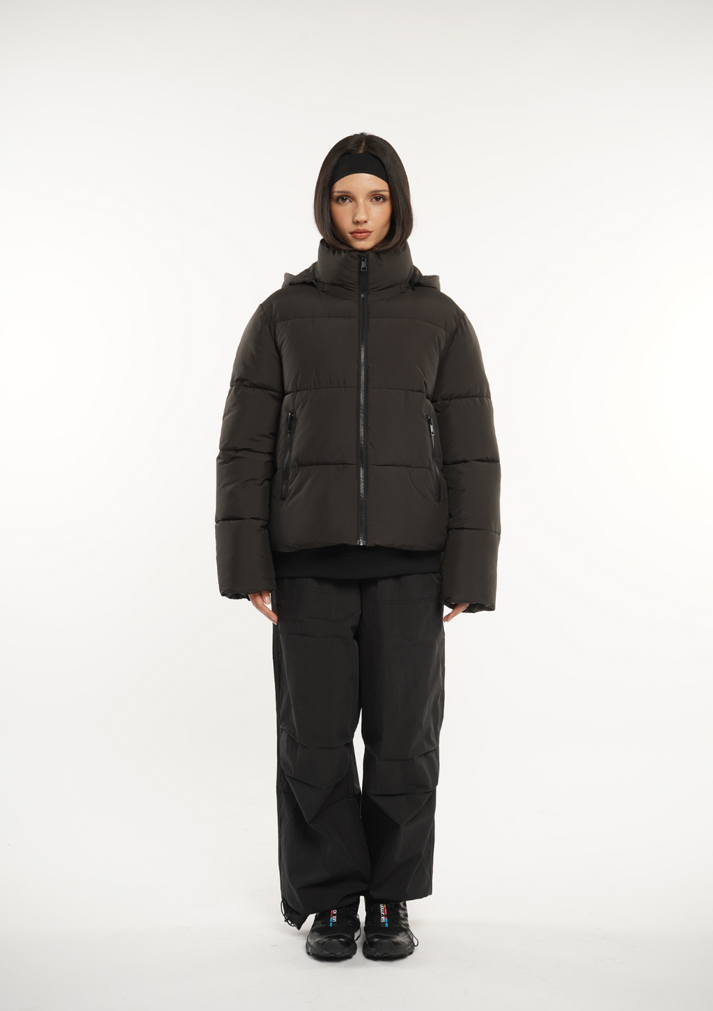 Detachable hooded down jacket