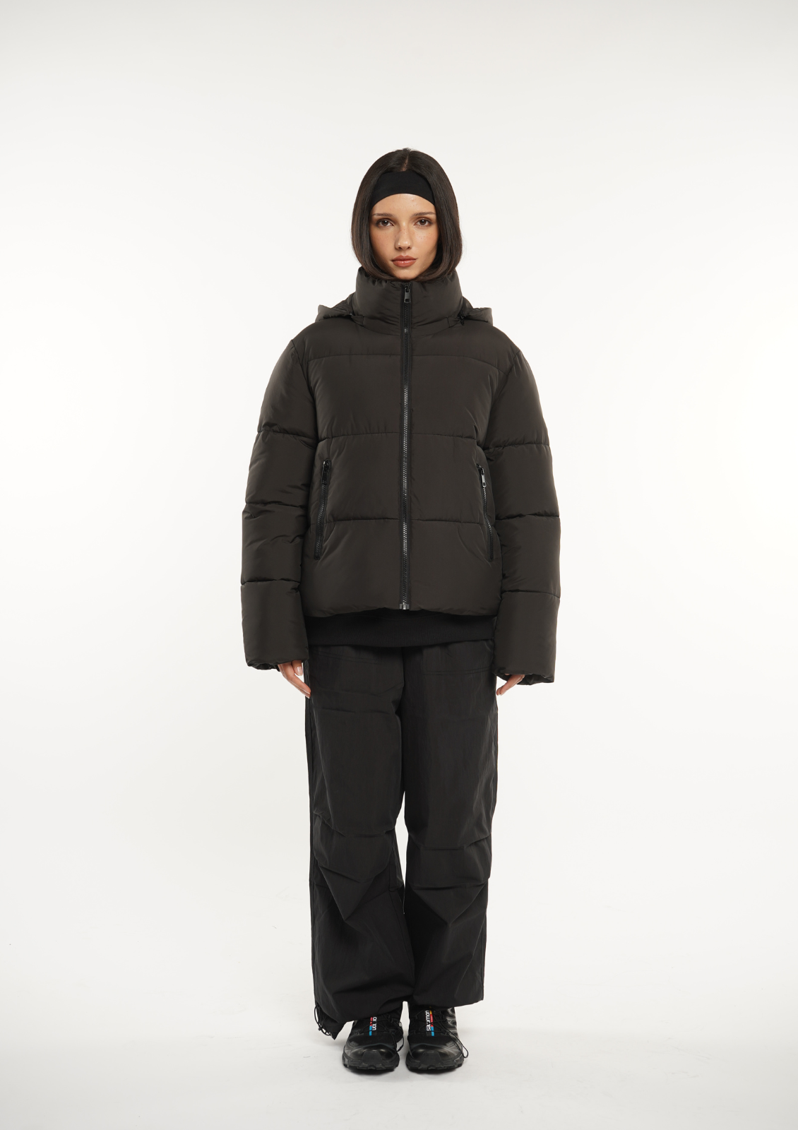 Detachable hooded down jacket