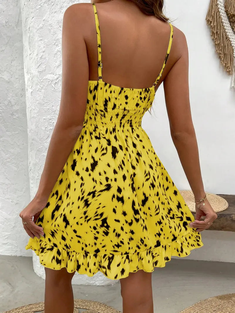 Women’s Fashion Floral Print Mini Dress with Adjustable Thin Straps, Stylish Summer for Casual Events