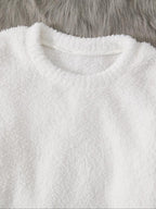 Women's Two-Piece Casual Set, Solid Color Long Sleeve Top & Elastic Wide-Leg Pants Pjs, Comfortable Minimalist Round Neck Sleepwear