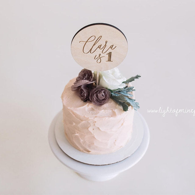 Engraved First Birthday Wood Cake Topper
