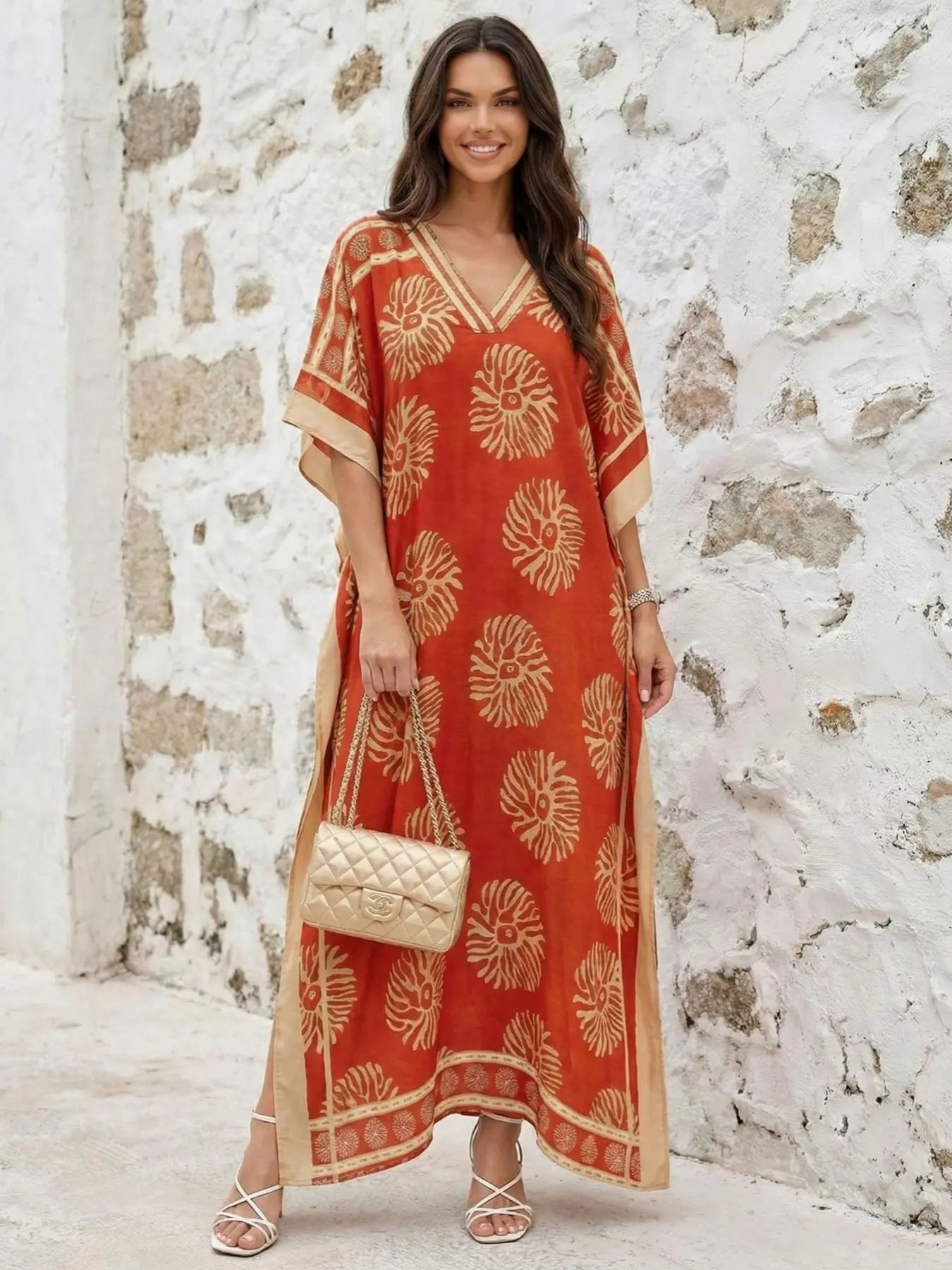 Women's Leopard Print Kaftan Robe – Loose-Fitting Beach Print Dress