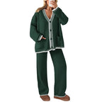 Women's 2 Piece Set Winter Knit Outfits Matching Loungewear Long Sleeve V Neck Cardigan Sweaters Wide Leg Pants Tracksuits