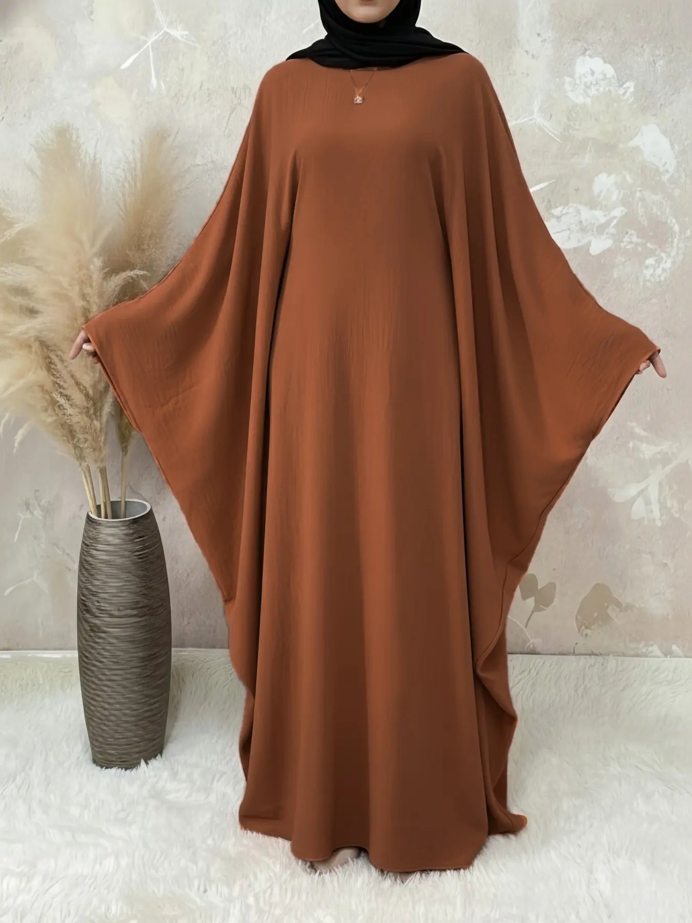 [Plus Size] Women's Solid Color Abaya, Modest Round Neck Long Sleeve Dress for Daily Wear, Ladies Islamic Clothing for All Seasons