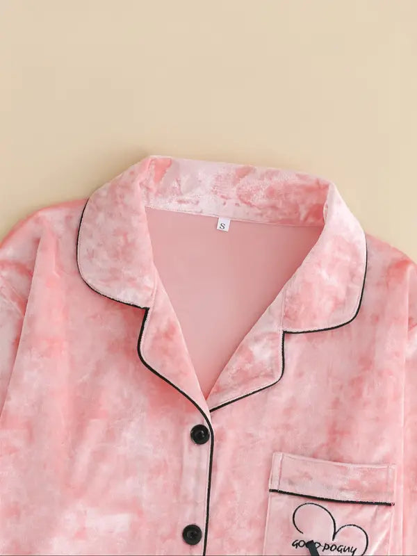 Women's Elegant Winter Pajama Set, Fitted Long Sleeve Button-Up Top & Warm Pants, Comfortable Home Wear for Cold Weather