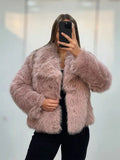 Women's Solid Color Faux Fur Fuzzy Jacket, Casual Long Sleeve Collared Fuzzy Coat for Fall & Winter, Women's Clothing for Daily Wear, Cute Tops