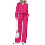 Women's Casual 2-Piece Sweatsuit Set - Half Zip Pullover Sweatshirt & Wide Leg Pants with Drawstring - Matching Tops & Sweatpants for Comfort
