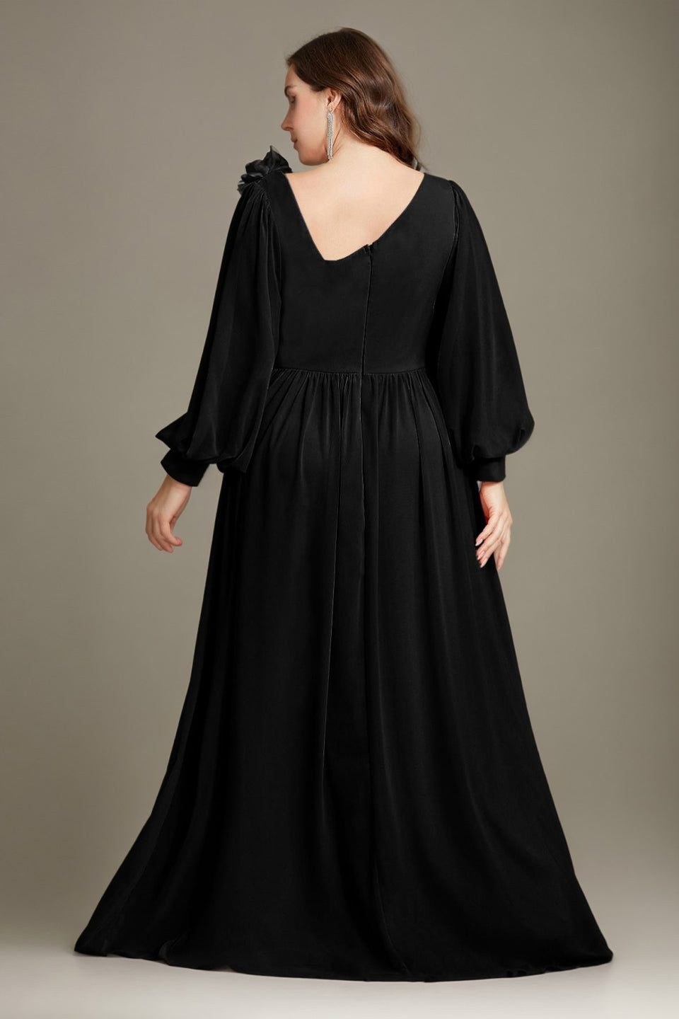 Curveins Plus Size One Shoulder Chiffon 3D Flower Detail Elegant Flowy Maxi Dress