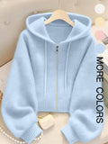 Long Sleeve Loose Knit Hoodie with Zipper Cardigan, Soft Comfortable Unique Design for Autumn & Winter Stylish Tops, Womenswear