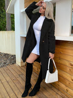 Women's Plain Pocket Button Front Faux Fur Coat, Casual Long Sleeve Lapel Outerwear For Fall & Winter, Women's Clothing For Daily Wear
