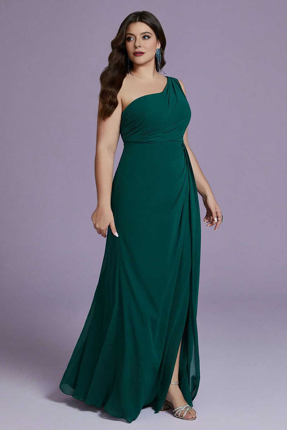 Curveins Plus Size One-Shoulder Split Hem Maxi Dress