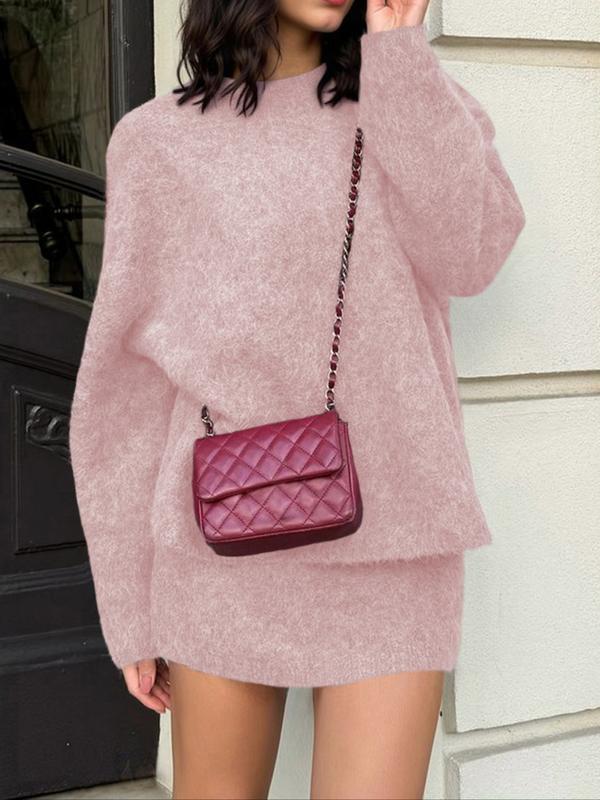 Autumn Winter Women's Stylish Commuter Two-Piece Set, Casual Elegance with Knitted Top and Skirt, Perfect for Fashionable Outings, Womenswear