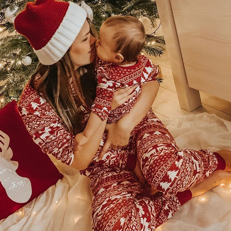 Red Long Sleeve Matching Family Christmas Pyjamas