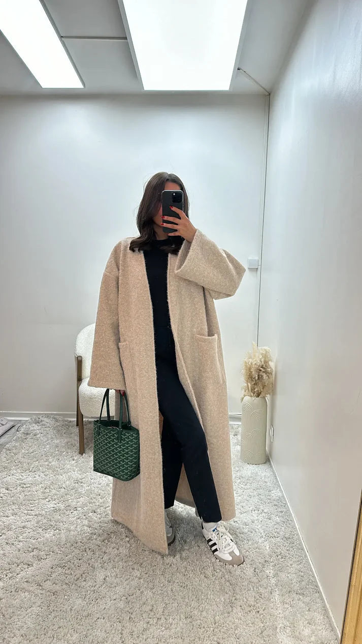 Oversized Coat Straight Fit with Two Pockets for Women