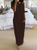 Women's Solid Color Batwing Sleeve Lounge Dress, Casual Comfy Short Sleeve Nightdress for Daily Wear, Ladies Sleepwear for All Seasons