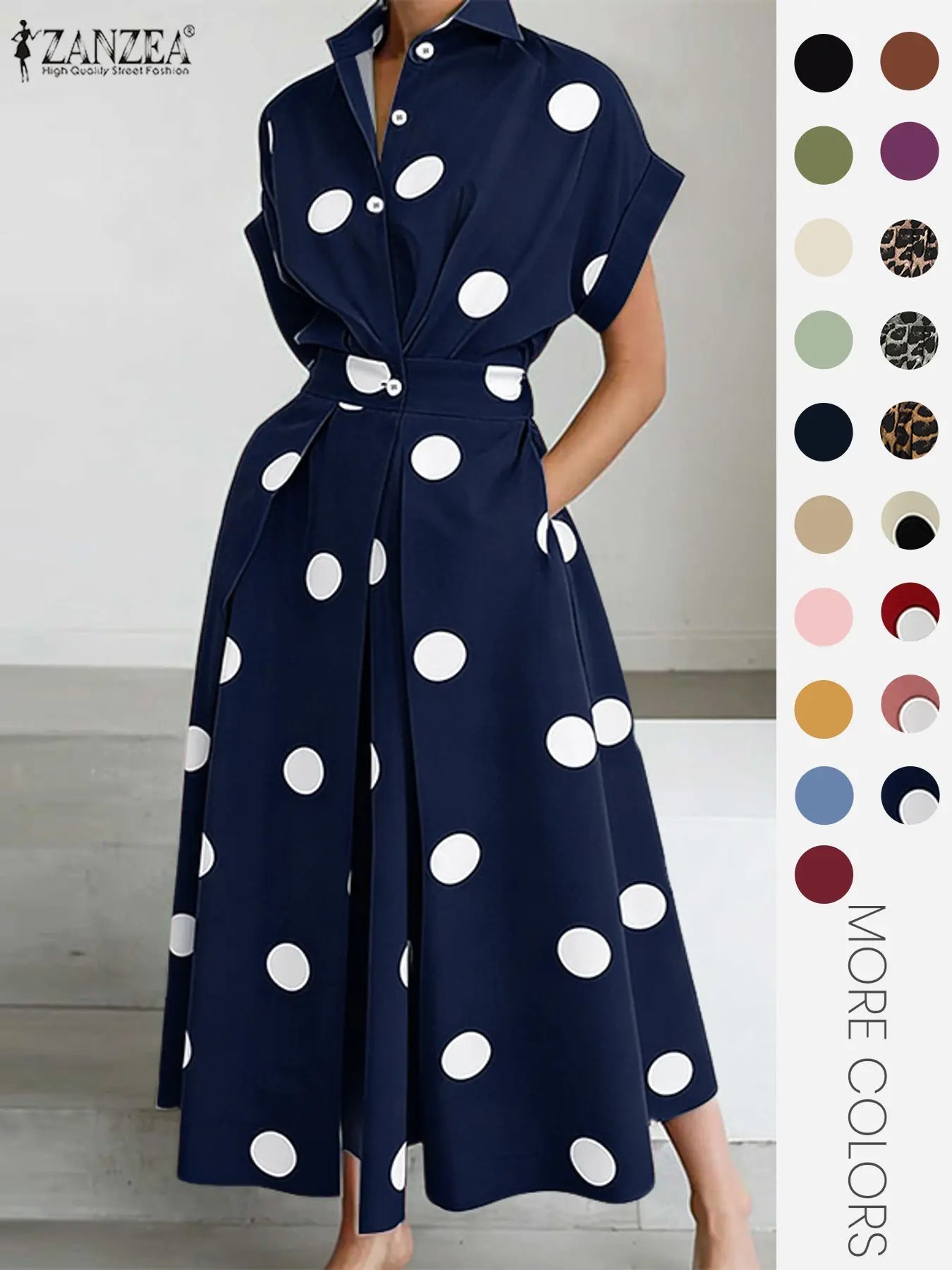 Women's Solid Color Collared Dress, Casual Short Sleeve  Dress for Summer, Ladies Clothes for Daily Wear