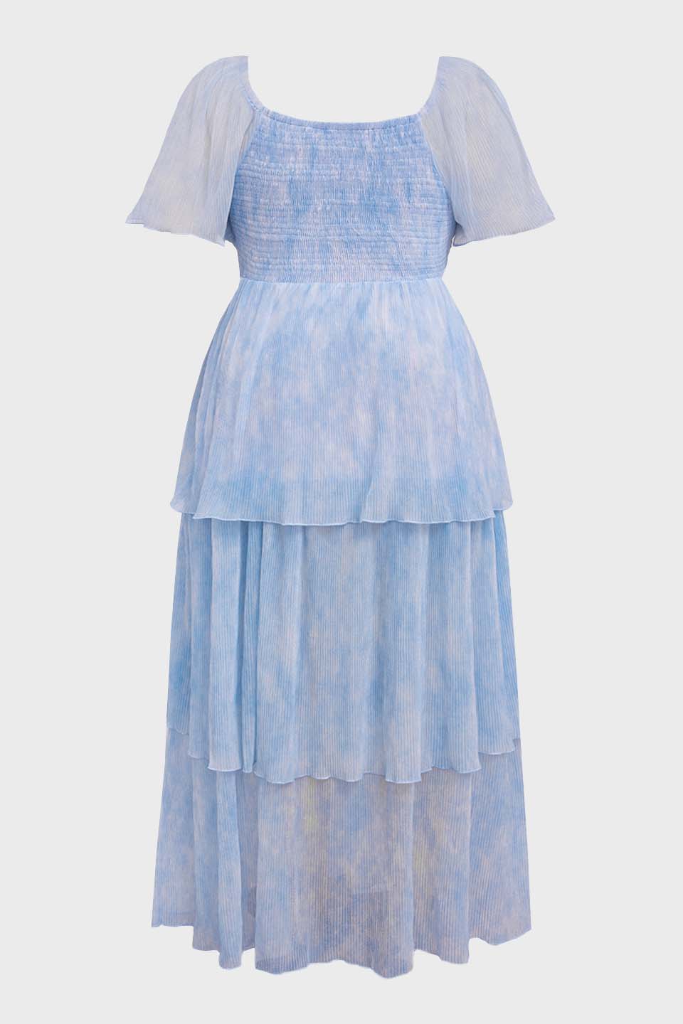 Curveins Plus Size V-Neck Ruffle Hem Tiered Maxi Dress