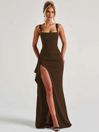 Women's Plain Split Thigh Backless Dress, Elegant Sexy Sleeveless Dress for Party Club Dating Wear, Ladies Clothes for All Seasons, Floor Length Slip Dress