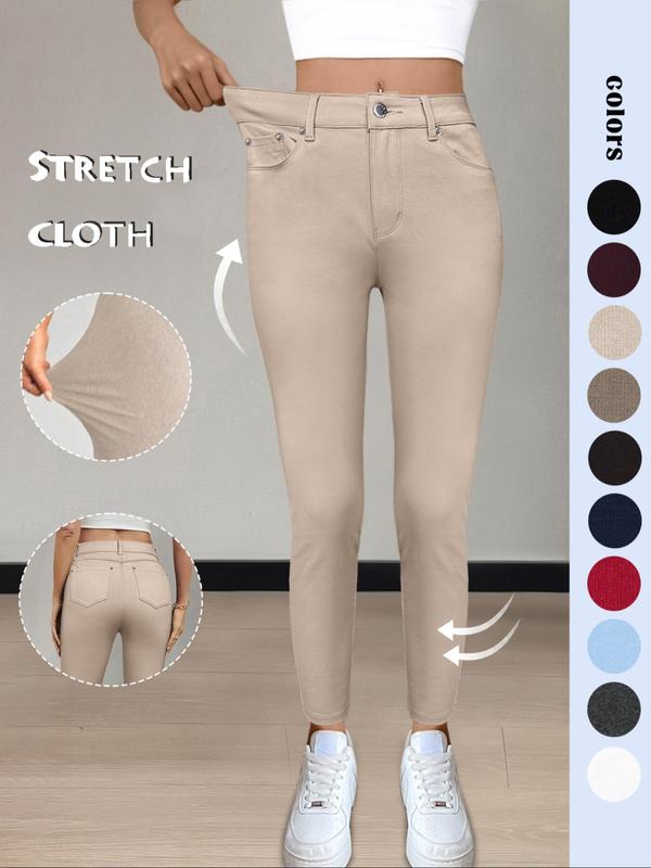 Women's Plain Pocket Button Leggings, Casual Comfy Skinny Pants for Yoga Gym Workout, Ladies Bottoms for Fall & Winter,T-Chic