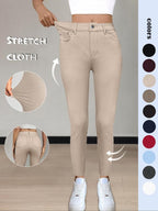 Women's Plain Pocket Button Leggings, Casual Comfy Skinny Pants for Yoga Gym Workout, Ladies Bottoms for Fall & Winter,T-Chic