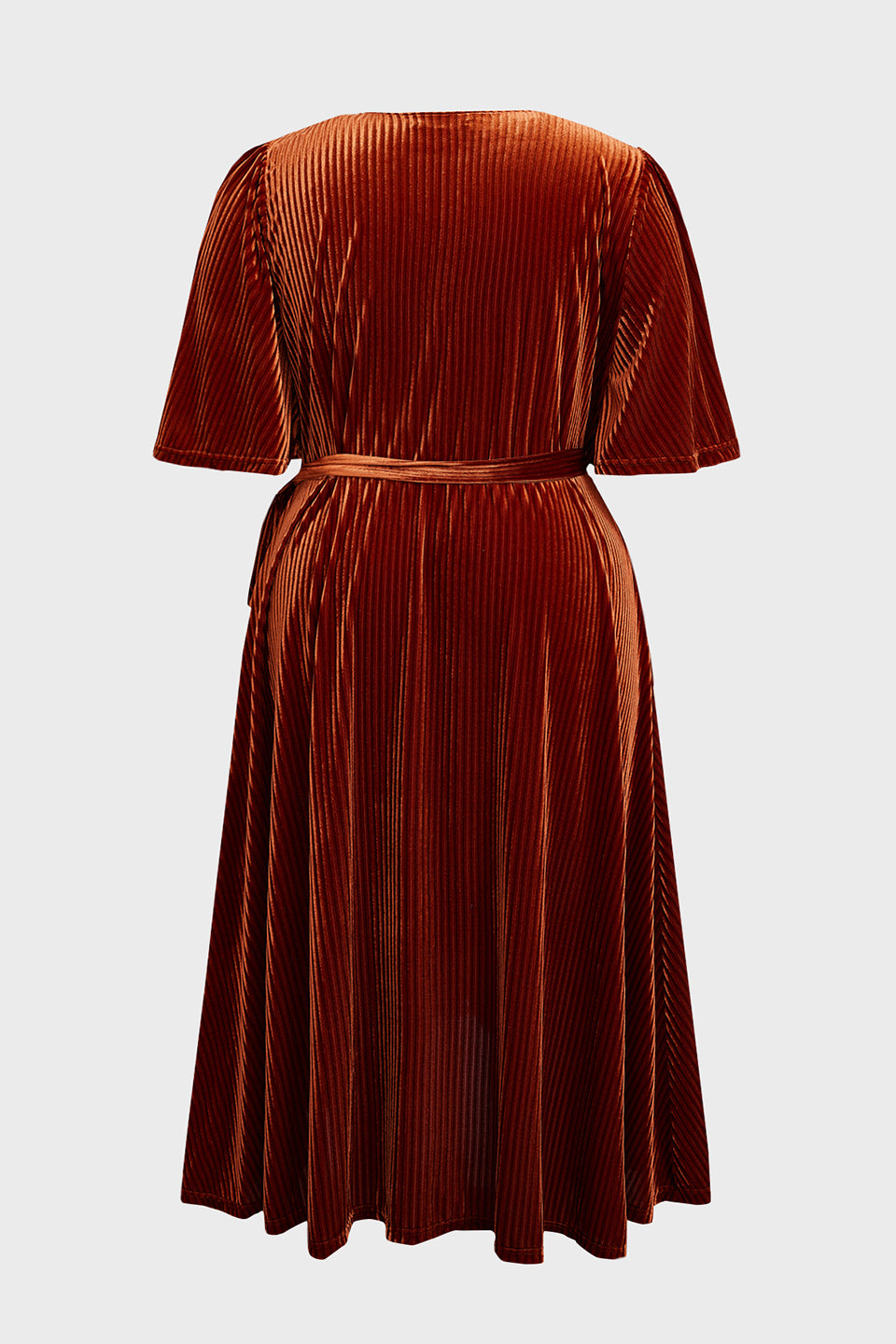 Curveins Plus Size Wrap V-Neck Belted Asymmetrical Hem Midi Dress