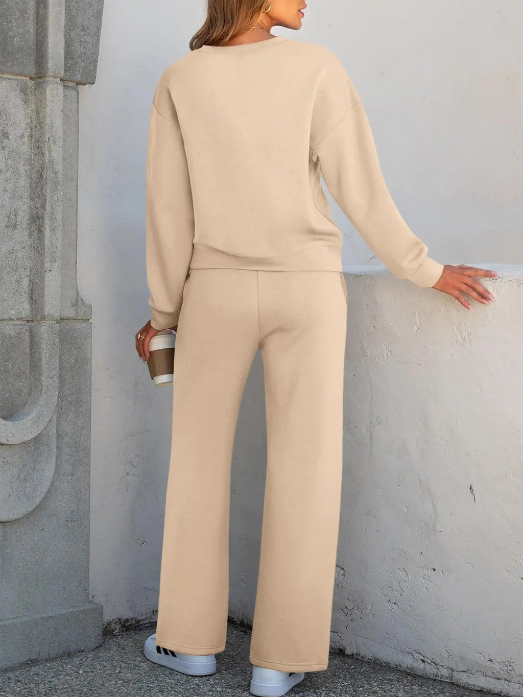2 Piece Women's Casual Long Sleeve Pocket Sportswear Set, Stylish Wide Leg Athletic for All Seasons, Comfortable Fitted Fashion