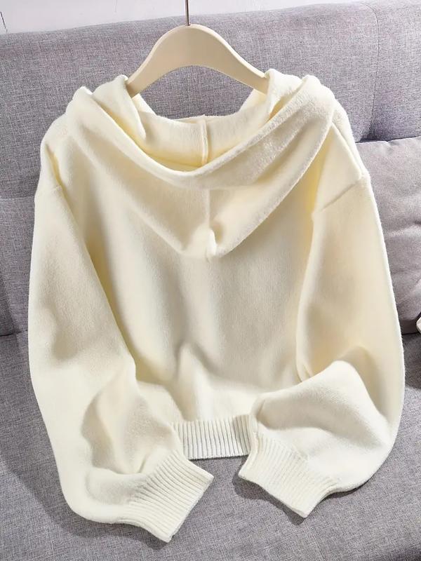 Long Sleeve Loose Knit Hoodie with Zipper Cardigan, Soft Comfortable Unique Design for Autumn & Winter Stylish Tops, Womenswear