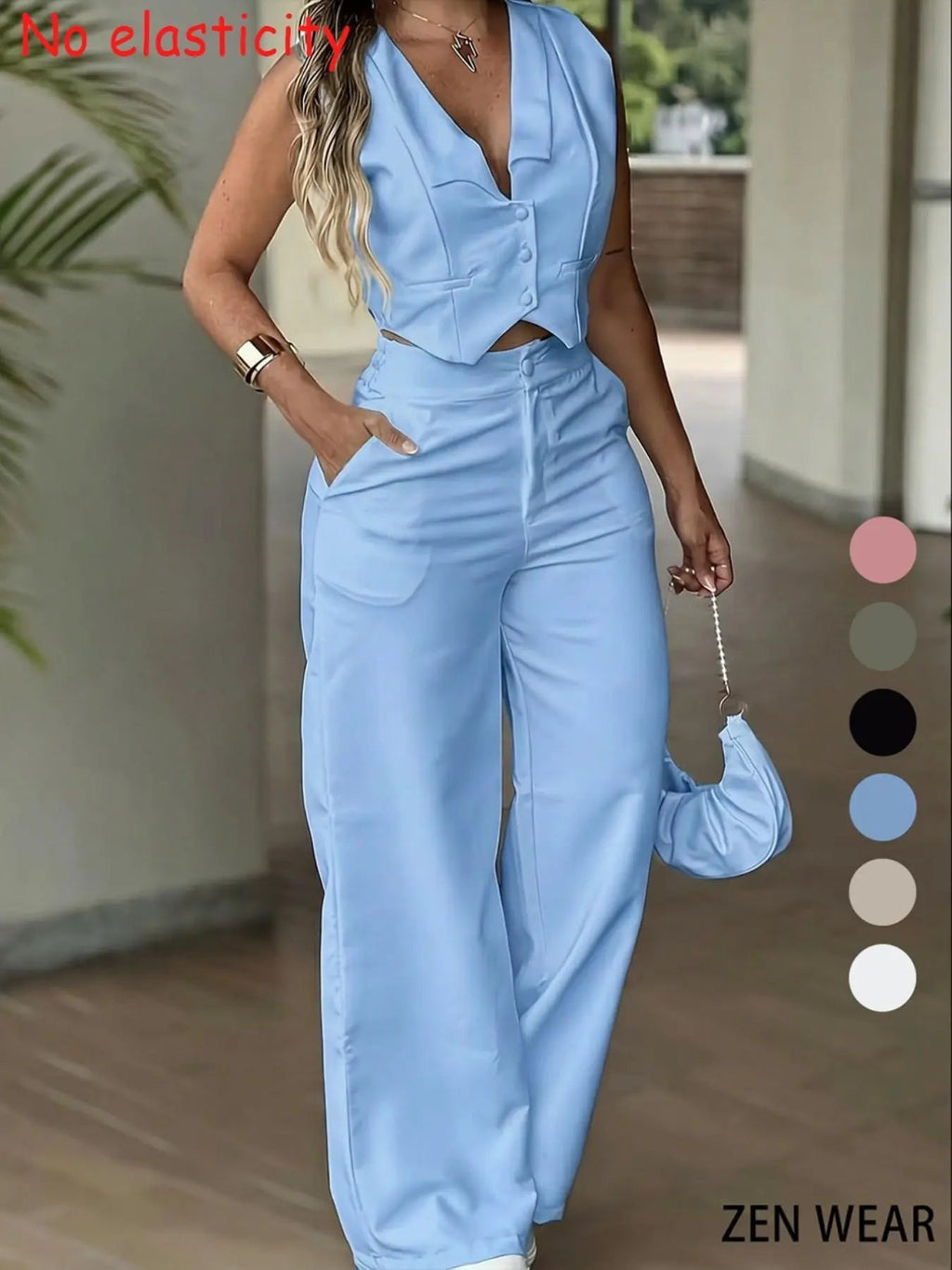 New Women's Pants Set, Sleeveless Waist Cinching Vest Set, Wide Leg Pants, Elegant Office Lady Commuter Two-Piece Suit
