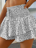 Women's Floral Print Woven Fabric Frill Trim Shirred Tiered Layer Shorts, Casual Lightweight Loose High Waist Tie Front Drawstring Wide Leg Shorts for Spring & Fall, Women's Bottoms for Daily Wear, 1 Piece Womenswear