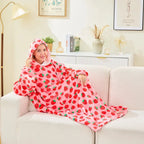 Wearable Blanket Hoodie Oversized Sherpa Fleece Hooded Sweatshirt Blanket with Sleeves,Cozy and Giant Blanket Hoodie Extra Long for Adults Women Winter Gift (Strawberry)