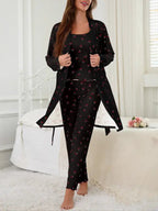 Cherry Print Women's Nightgown Set + Strap Pants