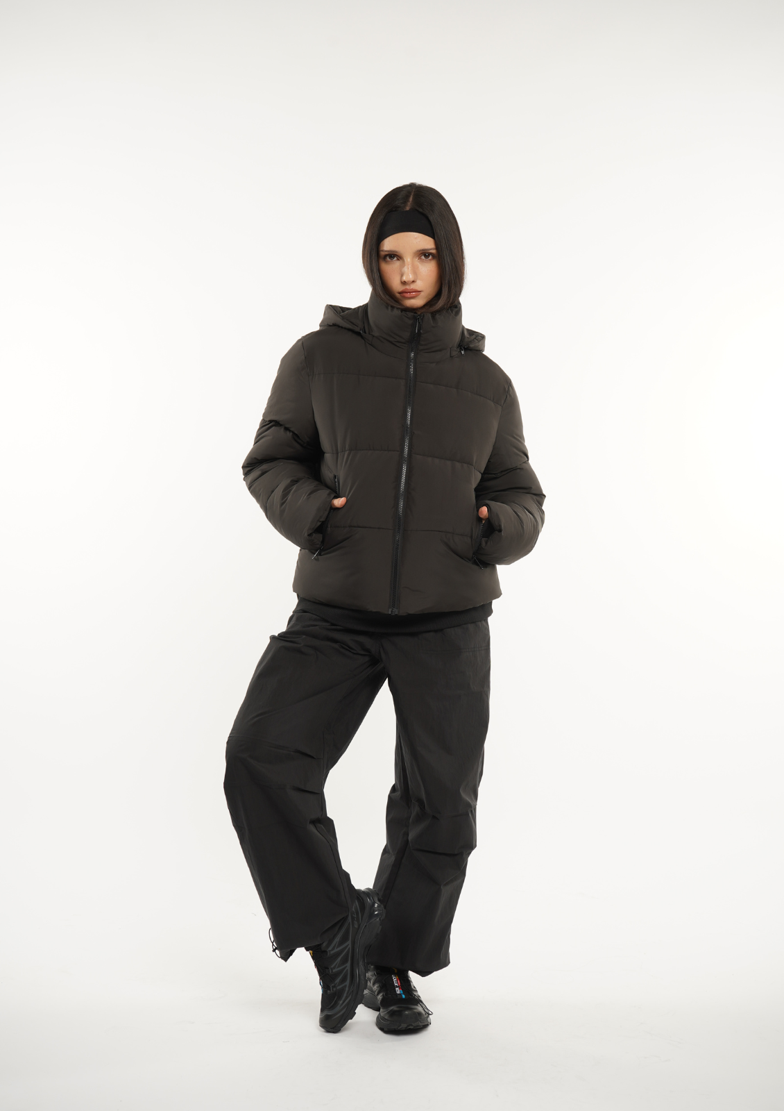 Detachable hooded down jacket