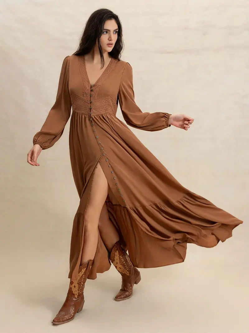 Women's Plain V Neck Long Sleeve Dress, Casual Fitted Woven Dress for All Seasons, Daily Wear Fashionable Women's Clothing