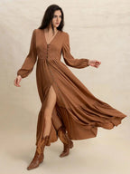 Women's Plain V Neck Long Sleeve Dress, Casual Fitted Woven Dress for All Seasons, Daily Wear Fashionable Women's Clothing