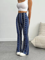 Women's Geometric Print Flared-Leg Knit Fitted Pants, Summer Casual Comfy Chic Trousers for Daily Wear, Ladies Bottoms for All Seasons