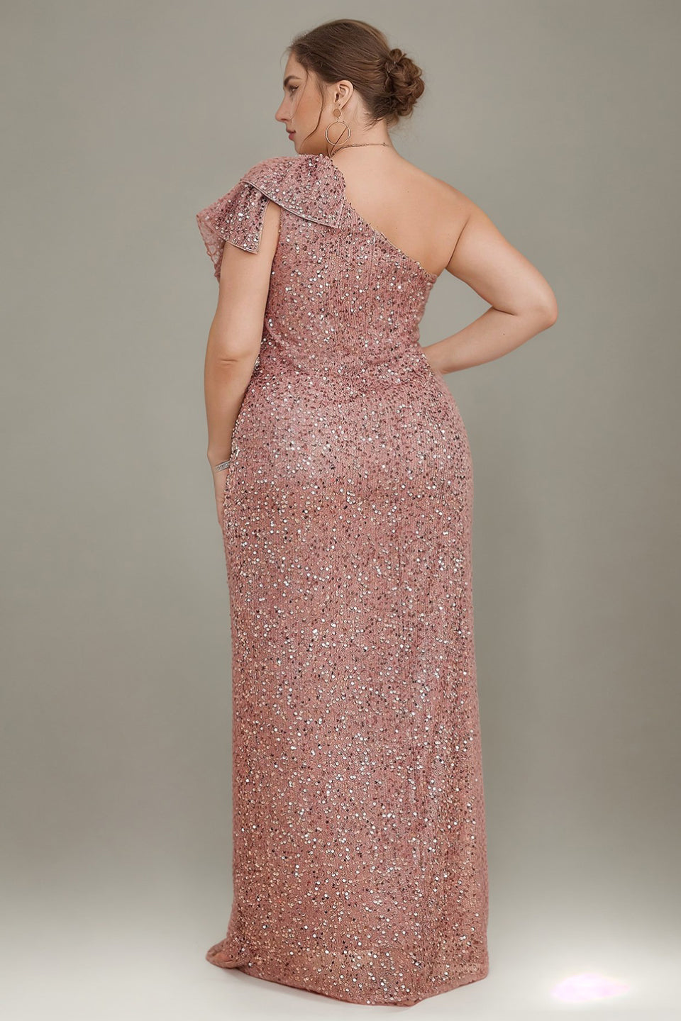 Curveins Plus Size  Sequin One Shoulder Formal Dress