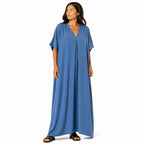 Women's long, flowy, oversized V-neck dress – chic and comfortable for summer.
