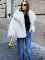 Women's Solid Color Faux Fur Fuzzy Jacket, Casual Long Sleeve Collared Fuzzy Coat for Fall & Winter, Women's Clothing for Daily Wear, Cute Tops