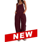 Corduroy Overalls for Women Barrel Wide Leg Bib Corduroy Pants Women Adjustable Romper Jumpsuit with Pockets