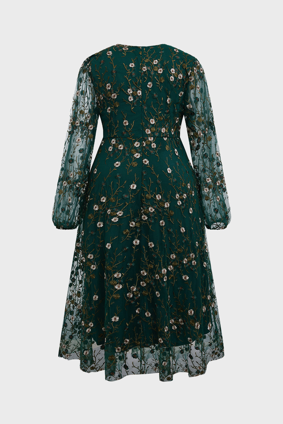 Curveins Plus Size V-Neck Ruffle Sleeve Embroidered Maxi Dress