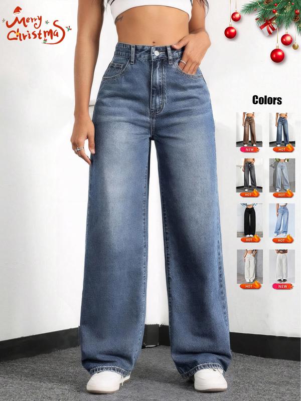 Women's Elastic Waist Pocket Button Denim Jeans, Casual Fashion Comfortable Pants for All Seasons, Perfect for Any Leisure Occasion, Denim Clothing